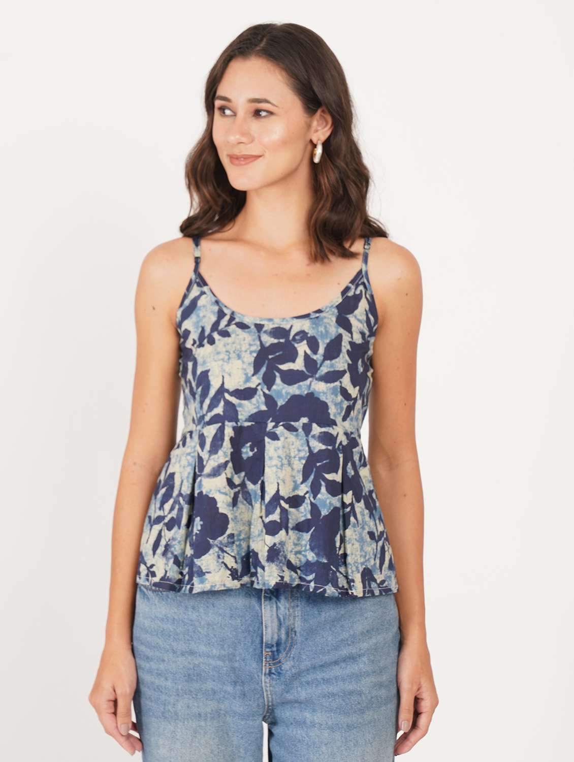 women floral printed shoulder strap ethnic top