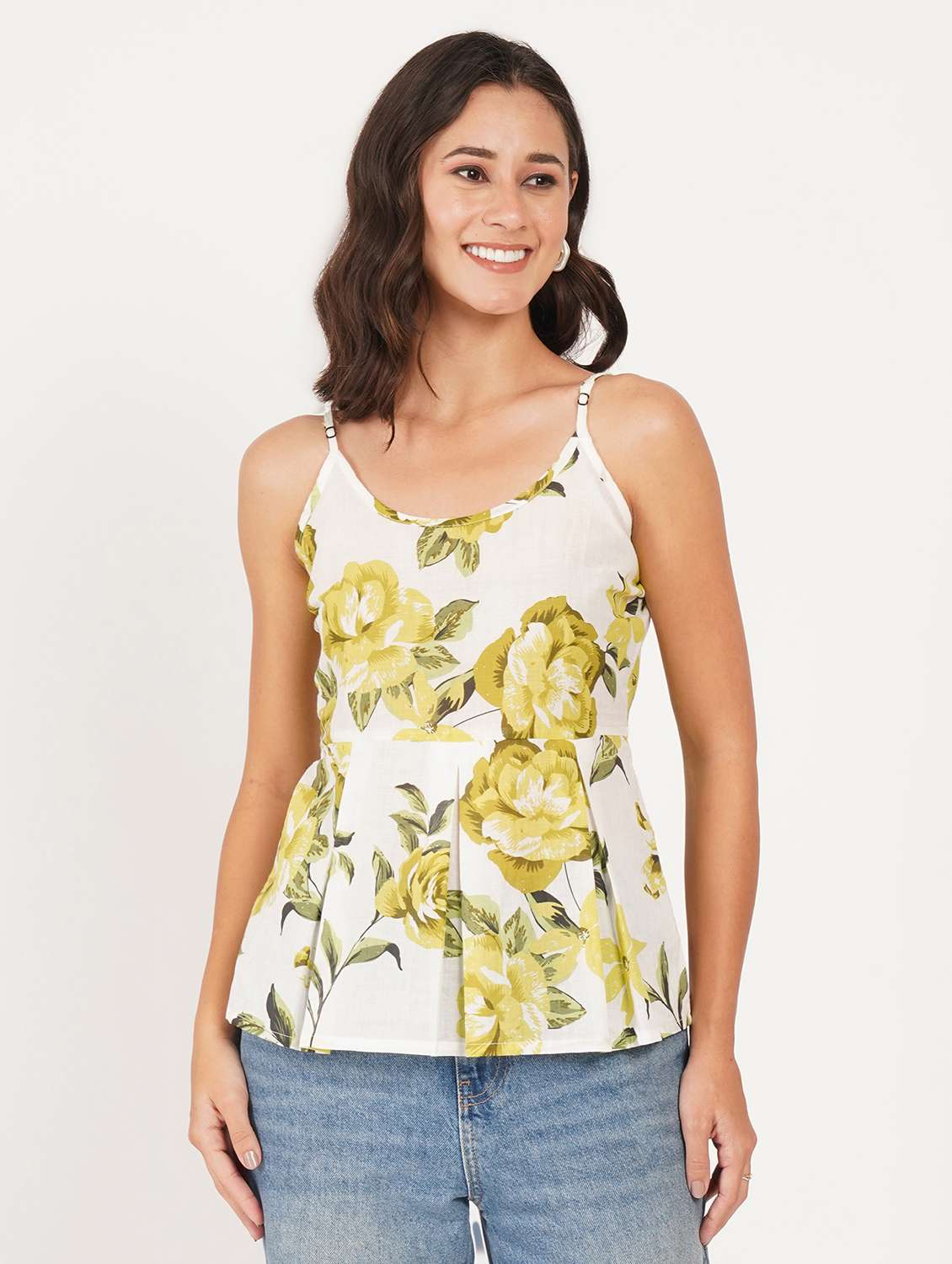 women floral printed shoulder strap ethnic top