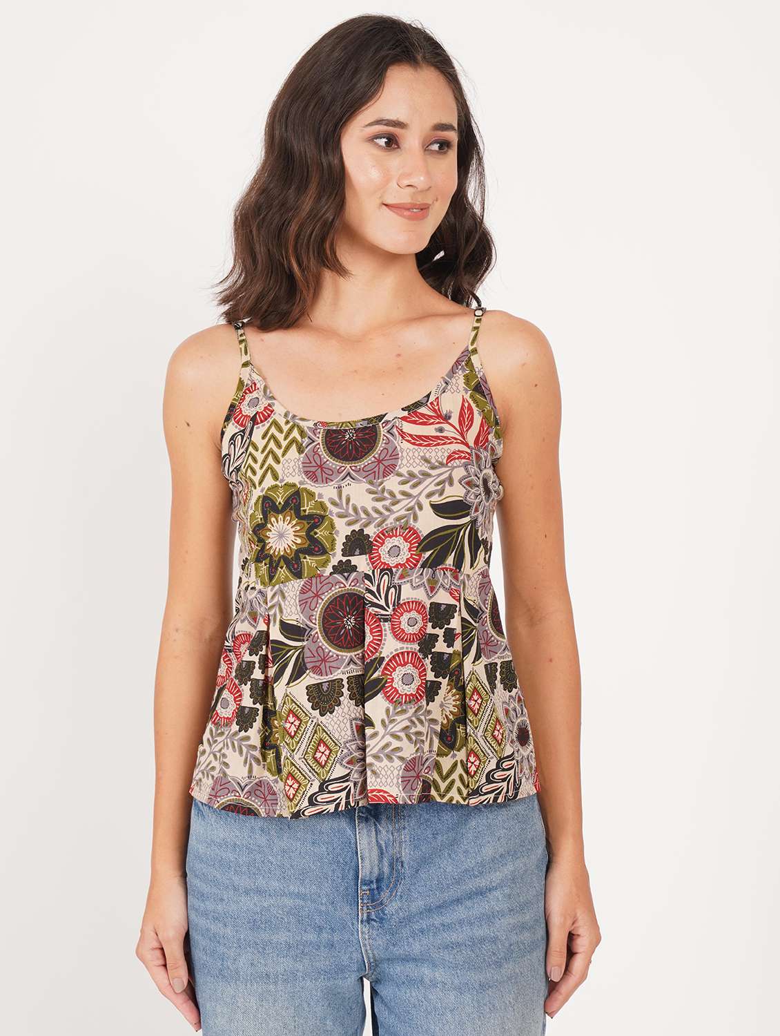 women printed shoulder strap ethnic top - 22387062 -  Standard Image - 3