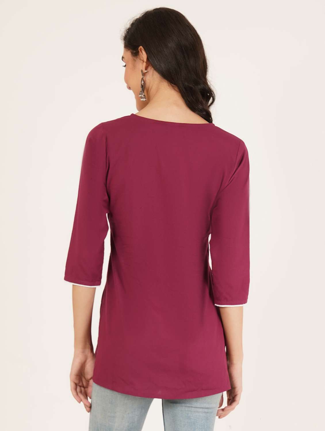 women solid with work notch neck straight kurti - 22387079 -  Standard Image - 3