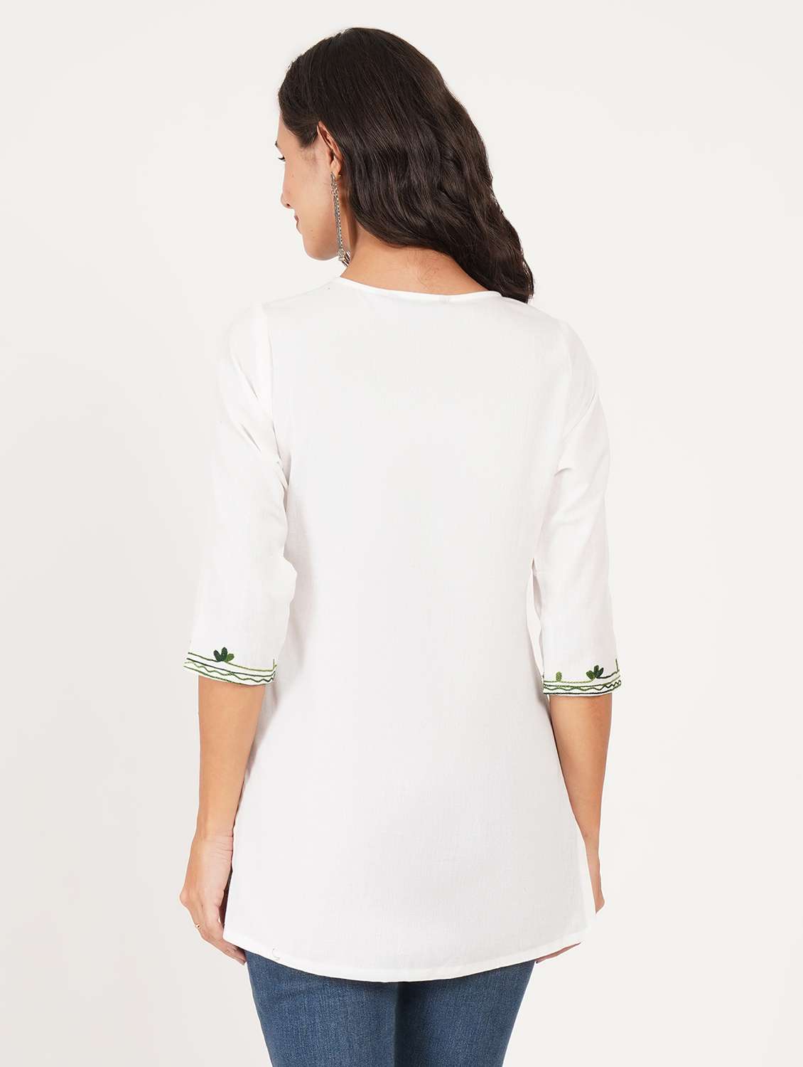 women solid with work notch neck straight kurti - 22387084 -  Standard Image - 3