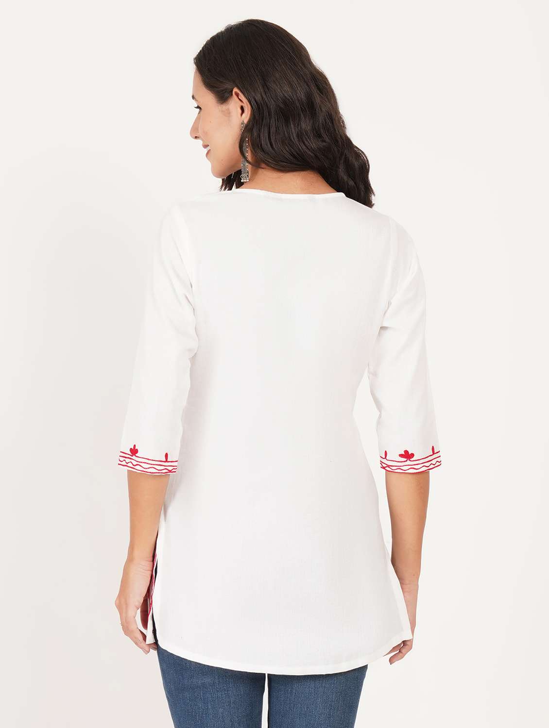 women solid with work notch neck straight kurti - 22387087 -  Standard Image - 3