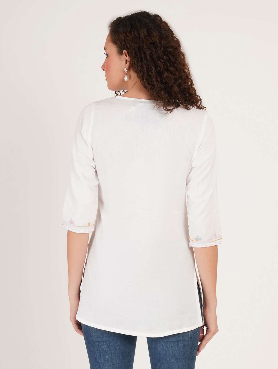 women solid with work notch neck straight kurti - 22387089 -  Standard Image - 3