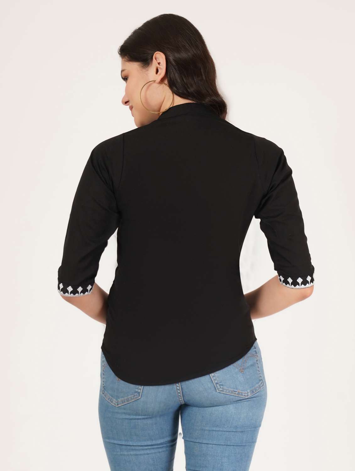 women solid three quarter sleeve ethnic top - 22387104 -  Standard Image - 3