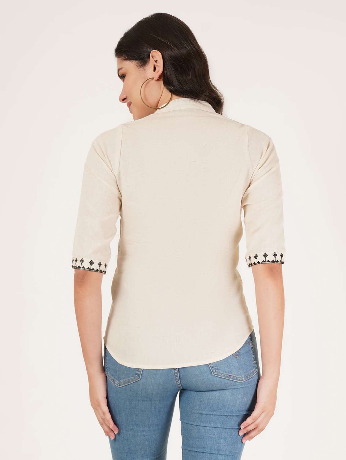 women solid three quarter sleeve ethnic top - 22387105 -  Standard Image - 3