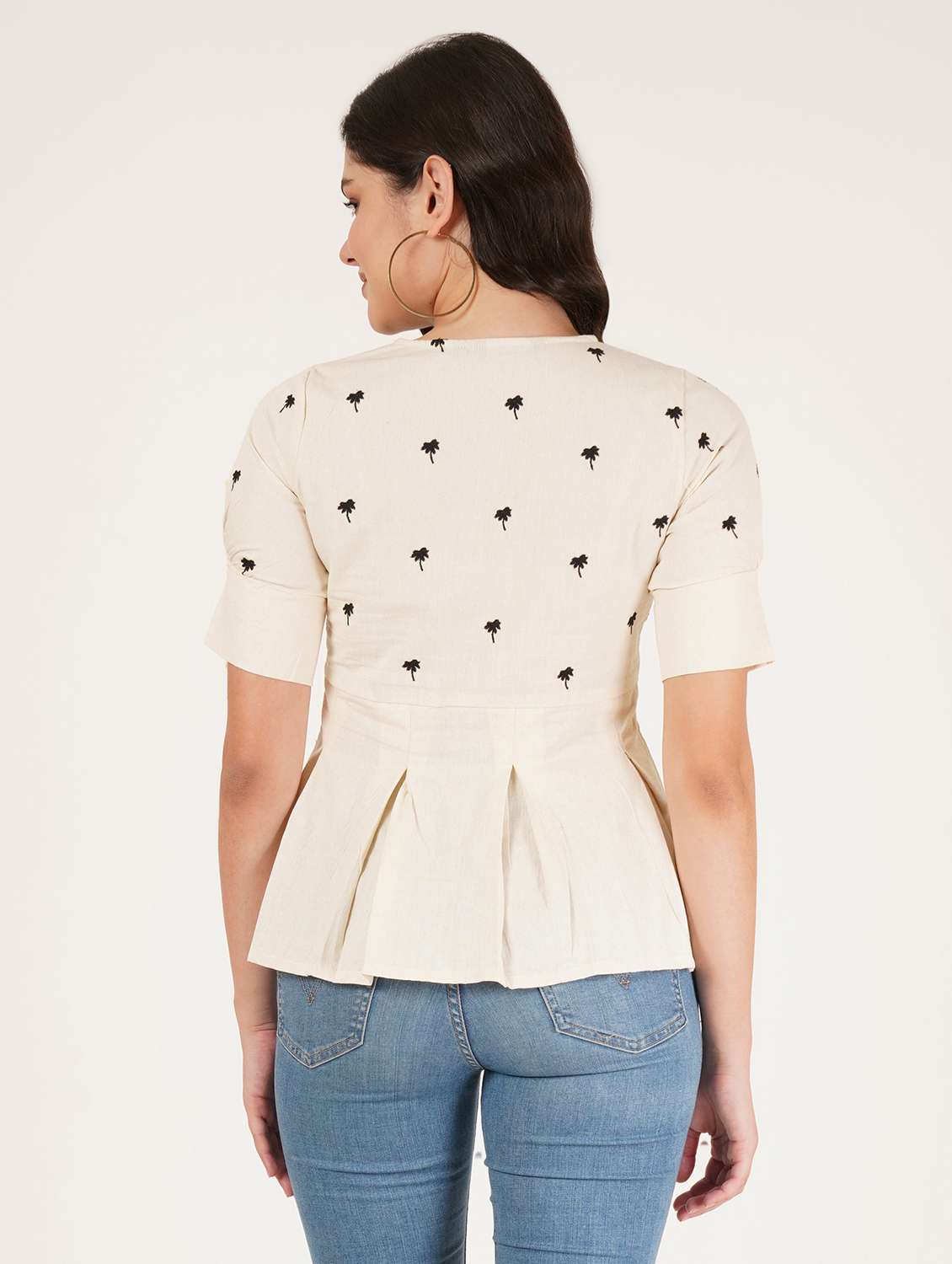 women solid with work puff sleeve ethnic top - 22387110 -  Standard Image - 3