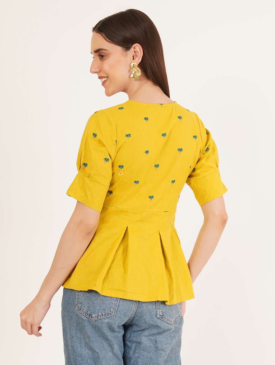 women solid with work puff sleeve ethnic top - 22387112 -  Standard Image - 3