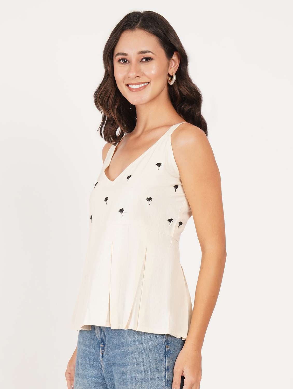 women solid with work shoulder strap ethnic top