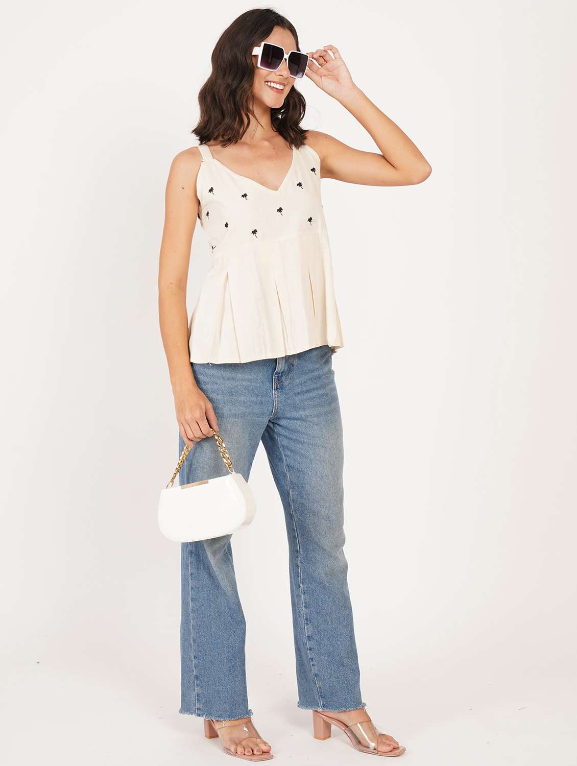 women solid with work shoulder strap ethnic top - 22387114 -  Standard Image - 3