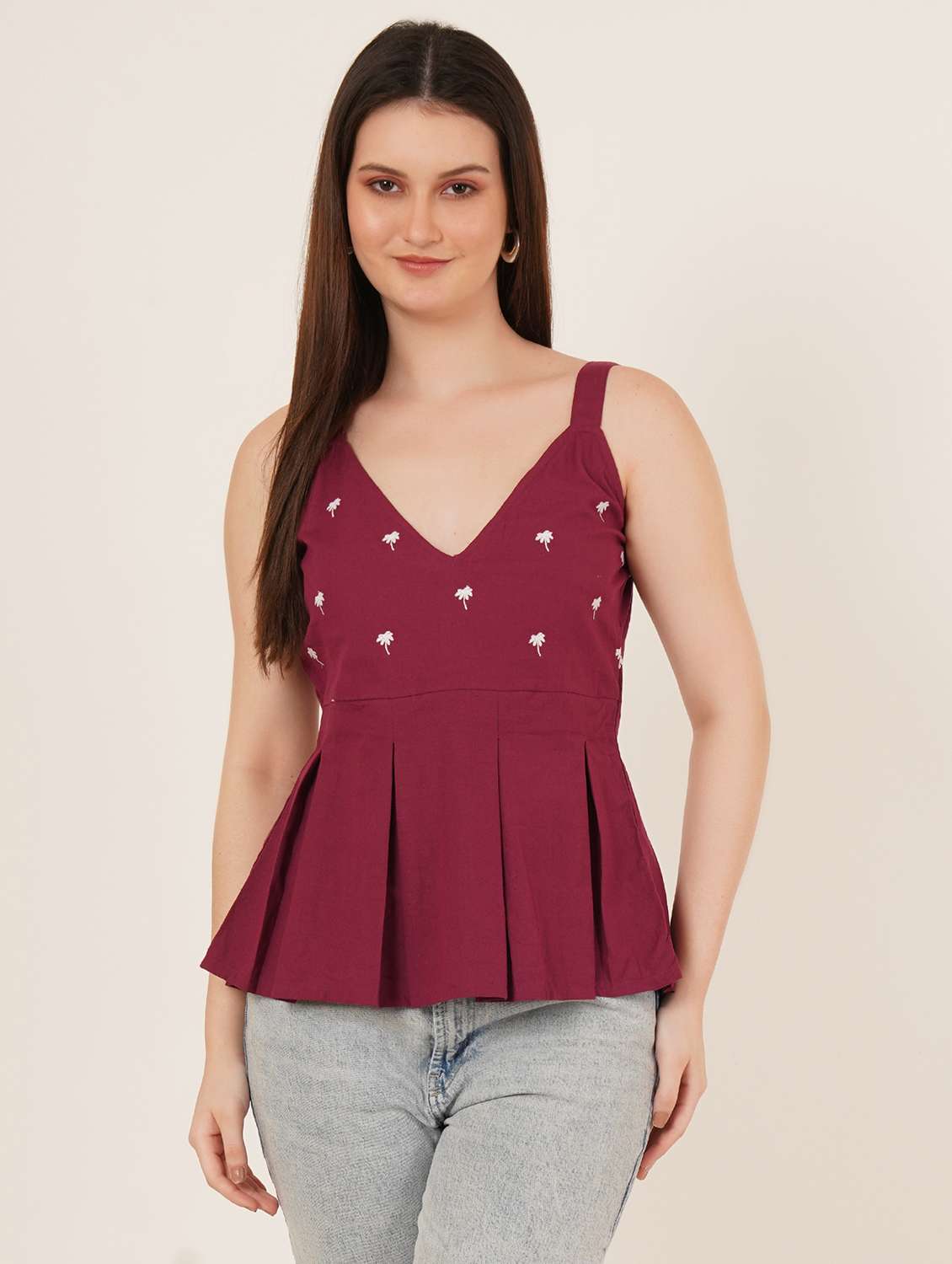 women solid with work shoulder strap ethnic top