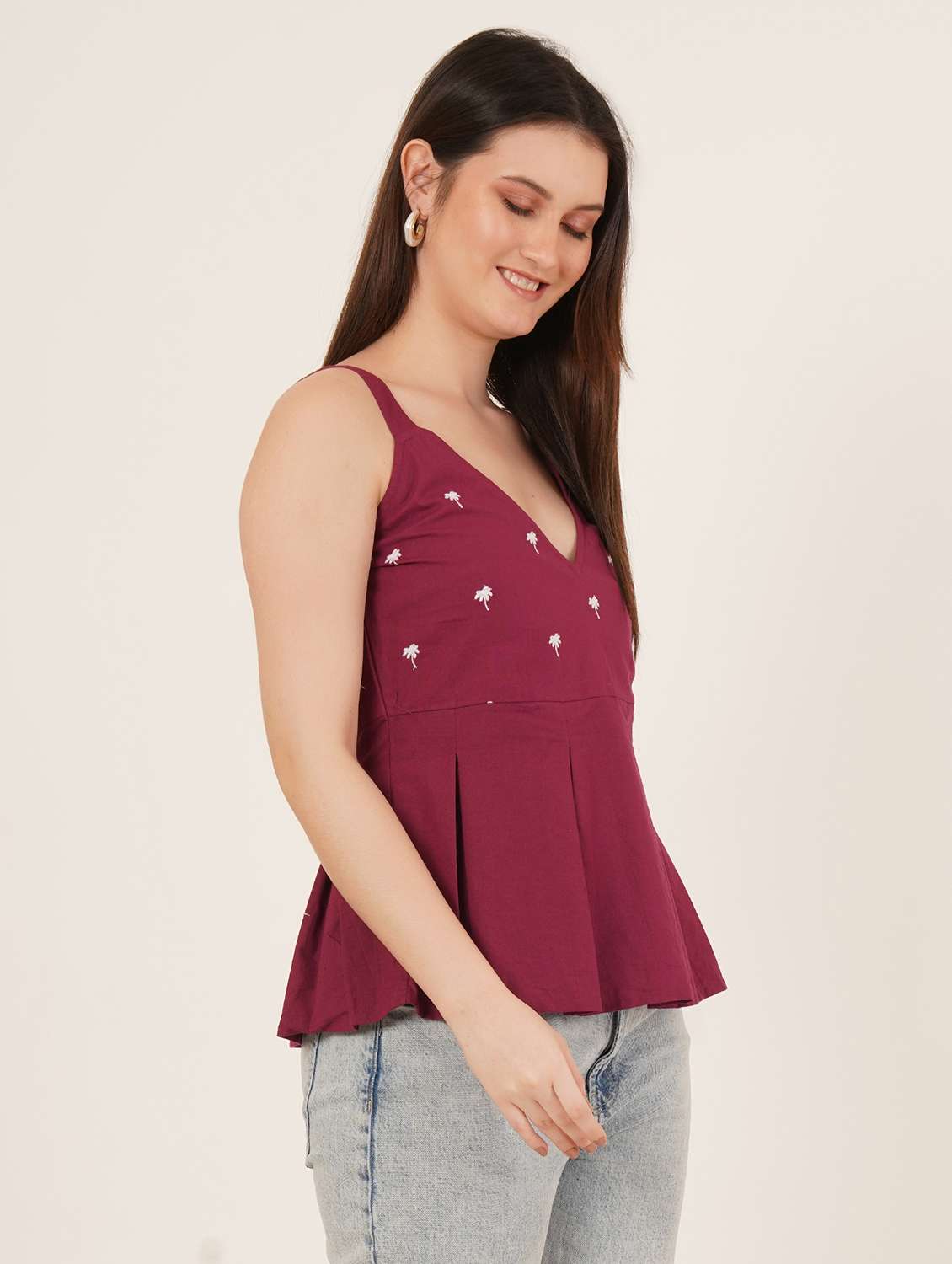 women solid with work shoulder strap ethnic top - 22387115 -  Standard Image - 3