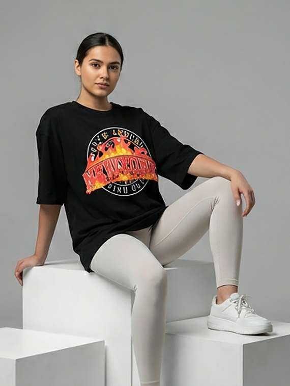 women printed short sleeve oversized t-shirt - 22387122 -  Standard Image - 3