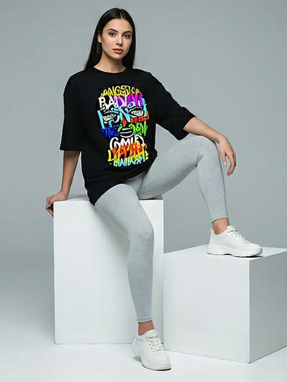 women printed short sleeve oversized t-shirt - 22387123 -  Standard Image - 3