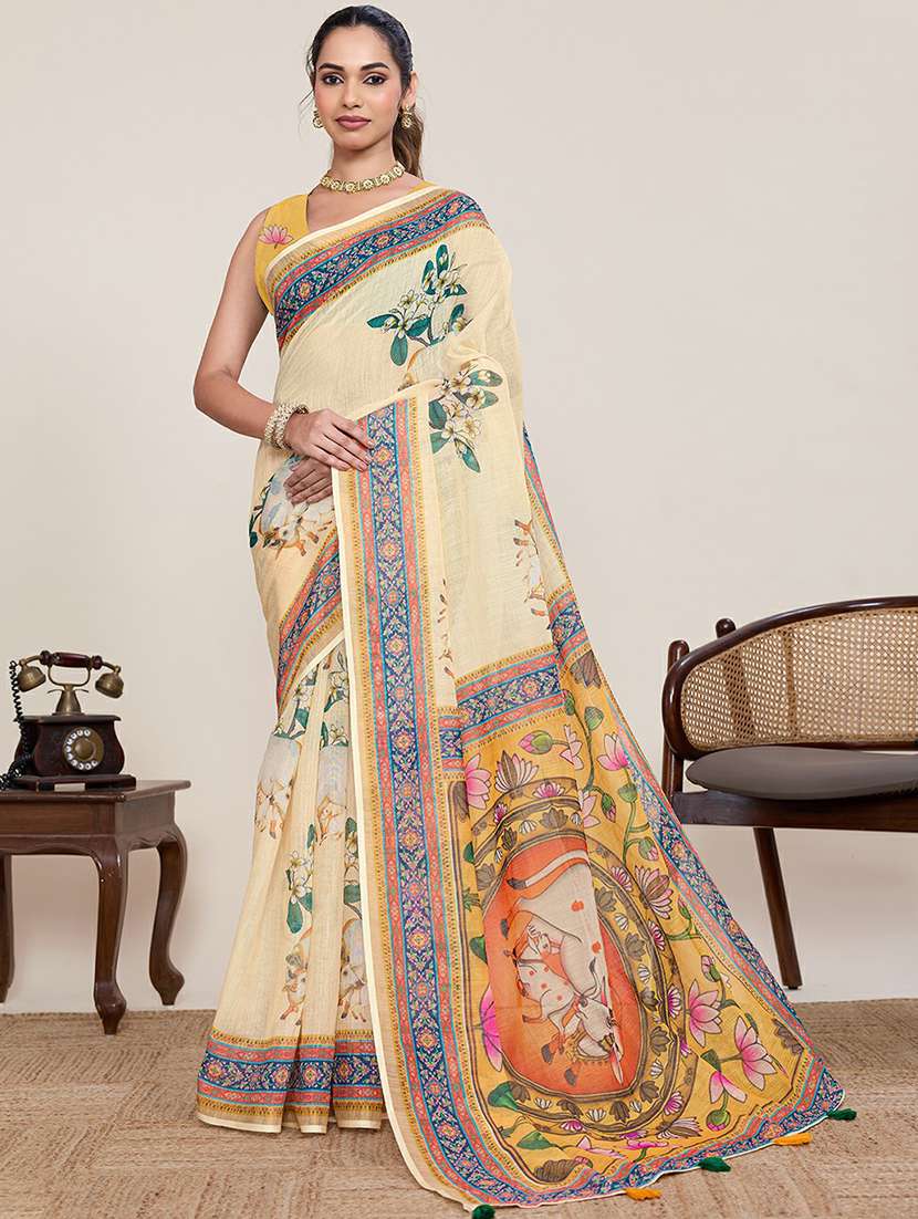 women printed casual wear saree with blouse
