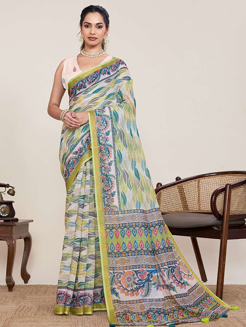 women printed casual wear saree with blouse