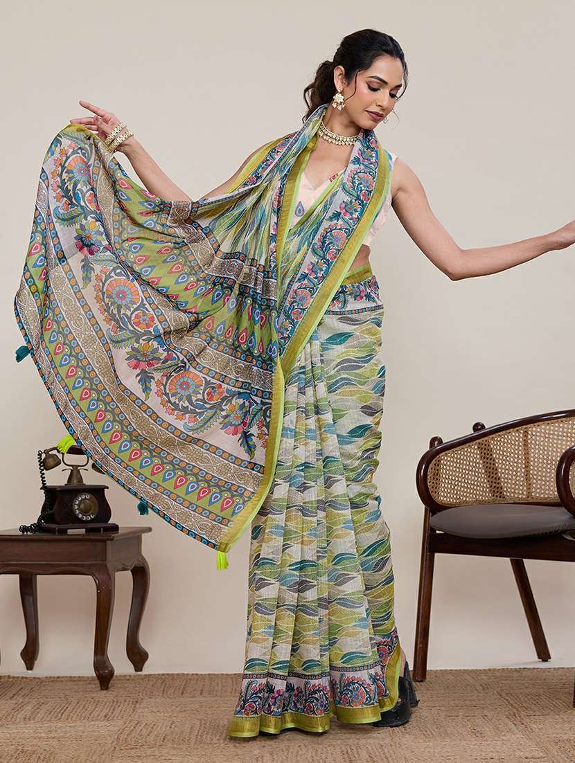 Women Printed Casual Wear Saree With Blouse - 22387167 -  Standard Image - 3