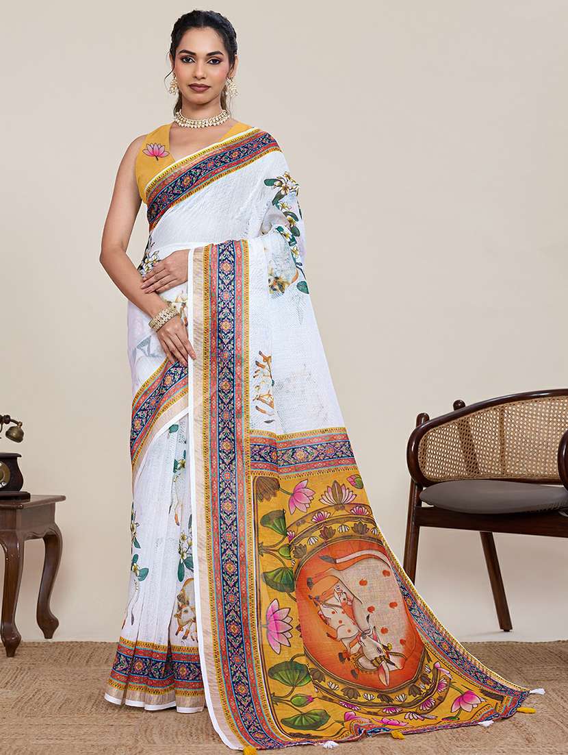 women printed casual wear saree with blouse