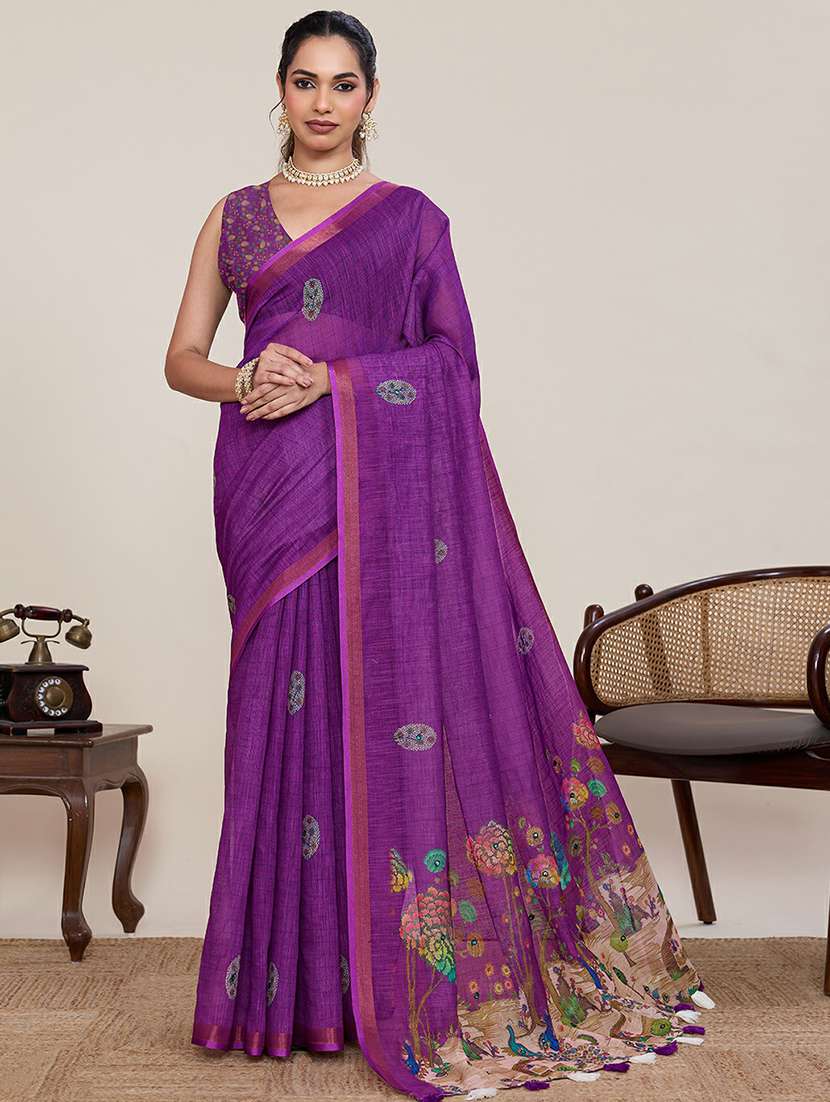 women printed casual wear saree with blouse