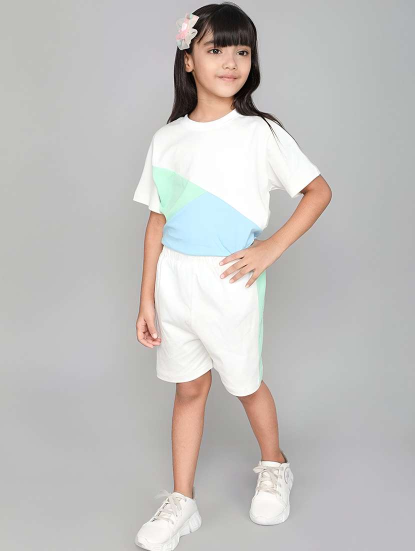 kids color blocked shorts set