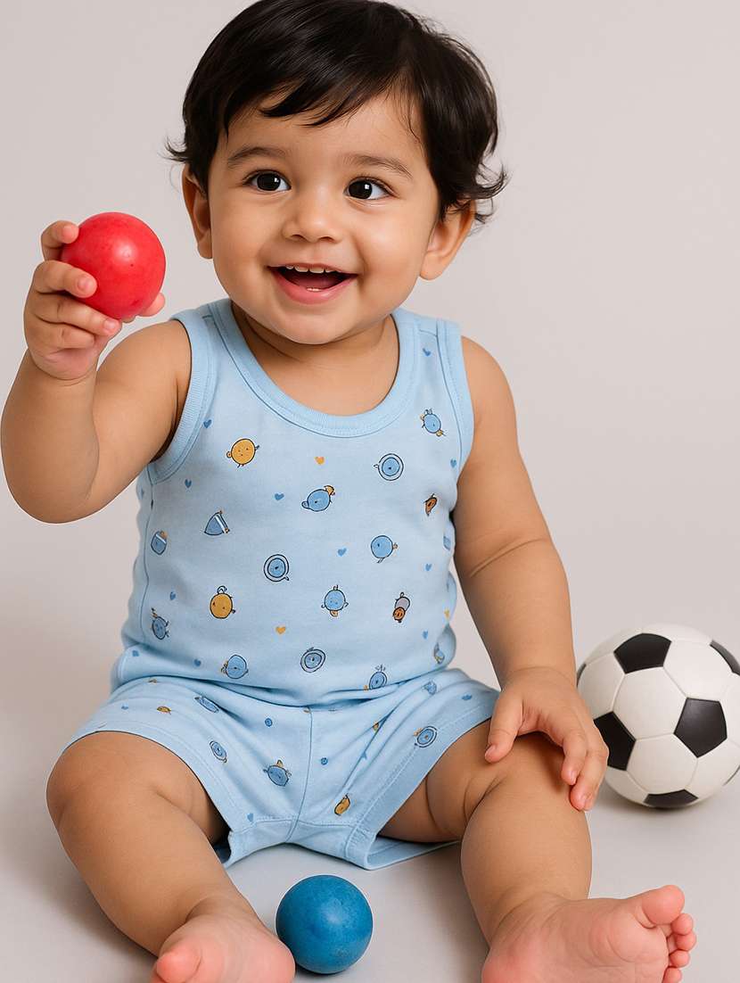 girls printed sleeveless shorts set