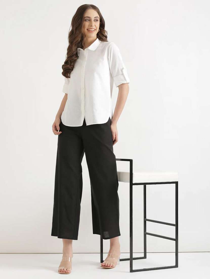 Women Solid High Rise Flared Palazzo - 22387293 -  Standard Image - 3