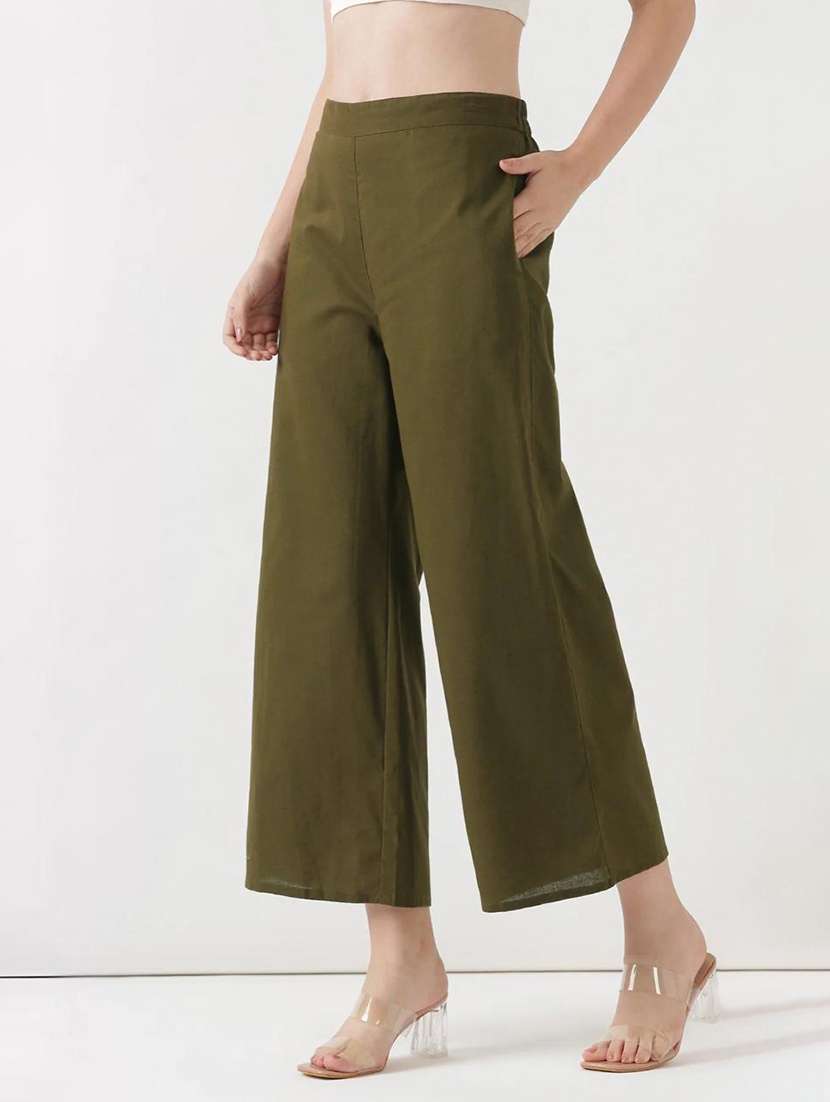 women solid high rise flared palazzo