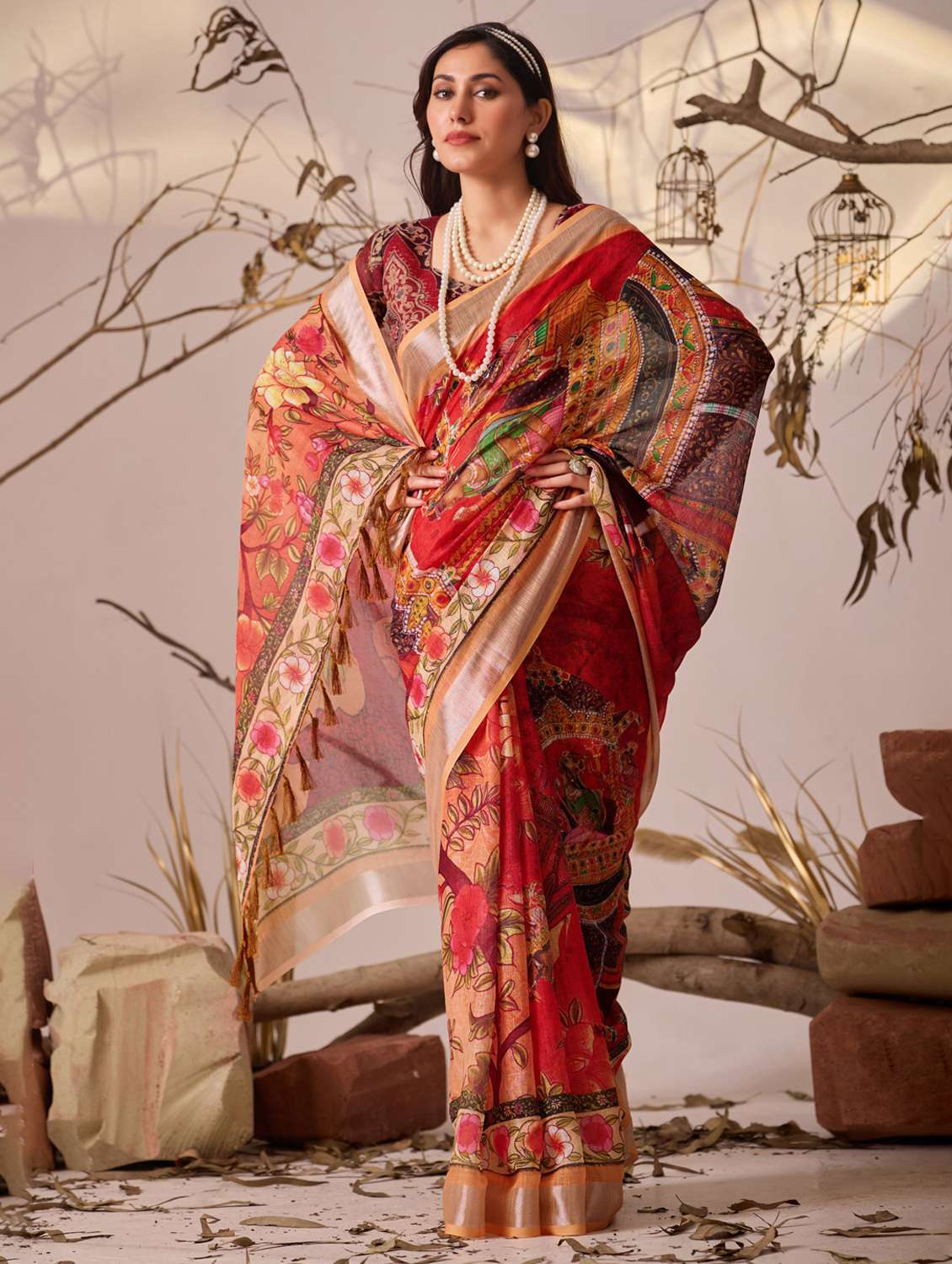 women printed casual wear saree with blouse
