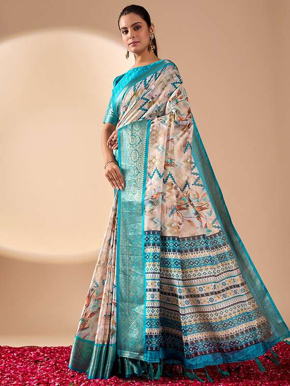 women printed casual wear saree with blouse