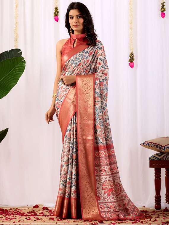 women printed casual wear saree with blouse