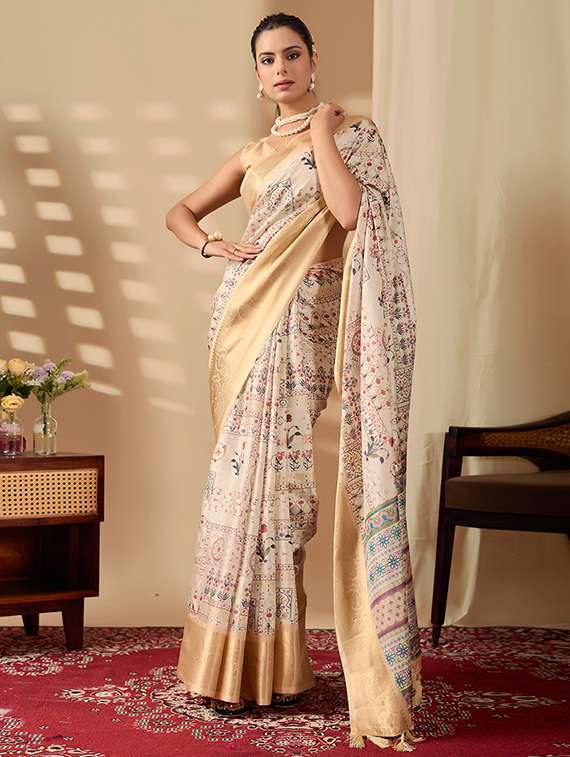 women printed casual wear saree with blouse