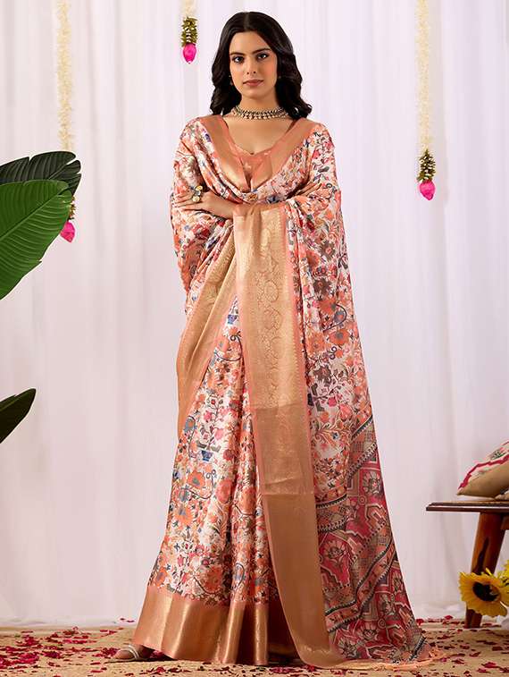 women printed casual wear saree with blouse