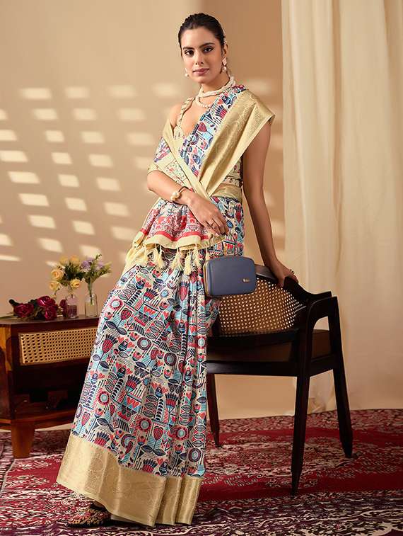 women printed casual wear saree with blouse