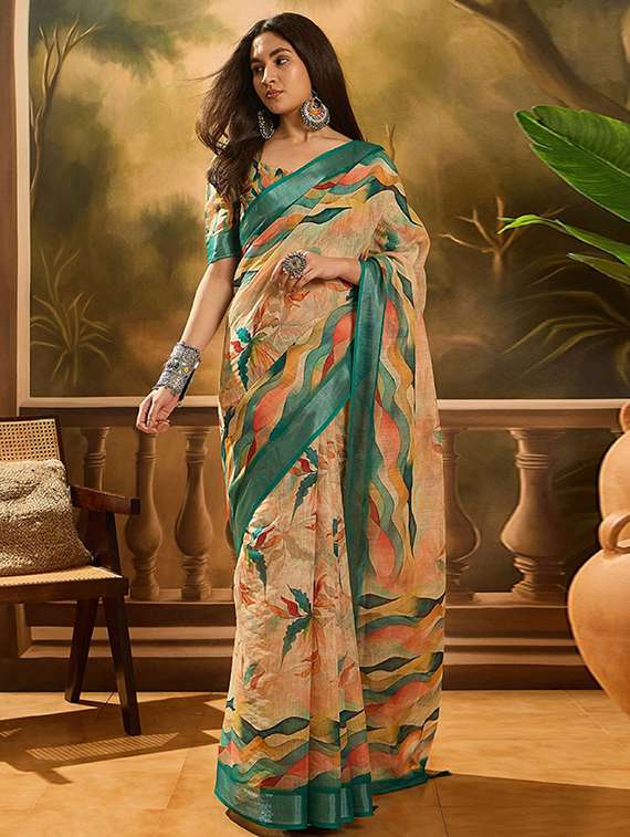 women printed casual wear saree with blouse