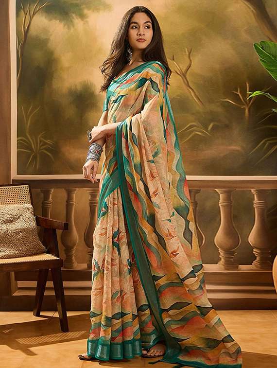 women printed casual wear saree with blouse - 22388859 -  Standard Image - 3