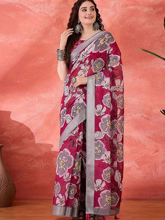 women printed casual wear saree with blouse