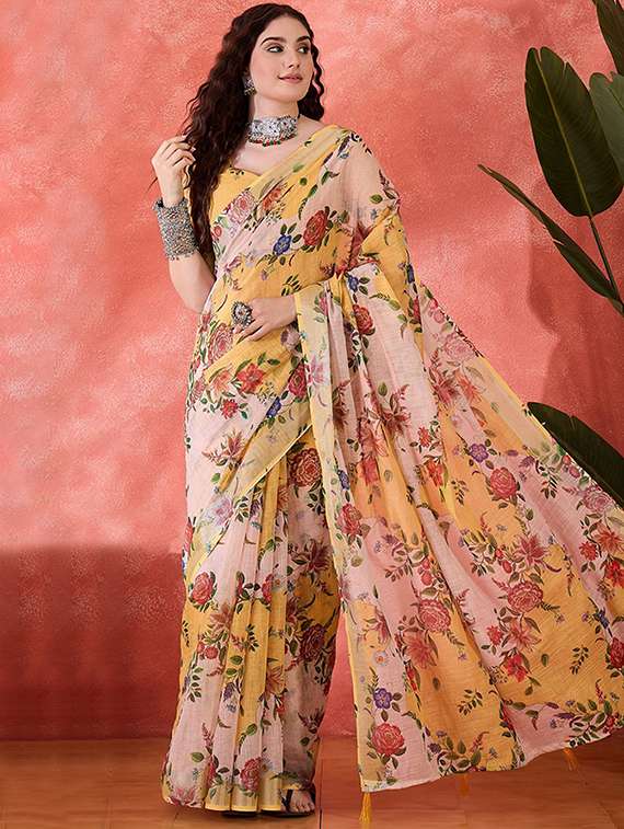 women printed casual wear saree with blouse