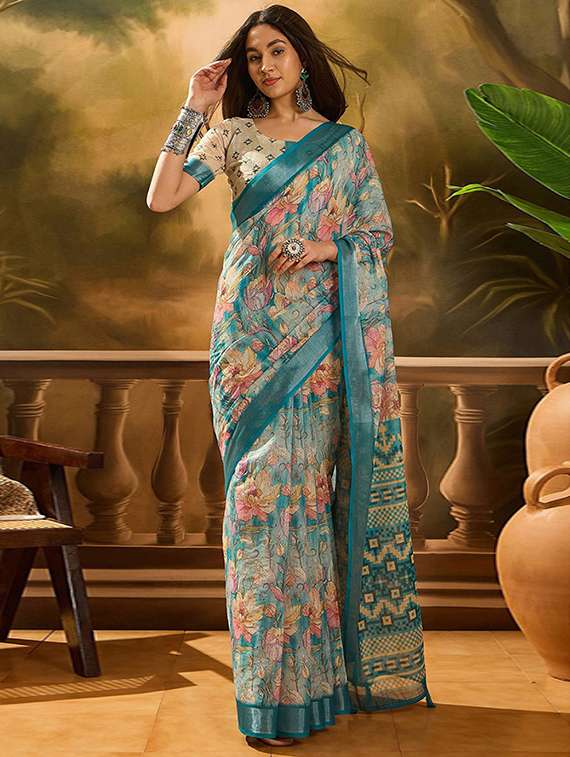 women printed casual wear saree with blouse