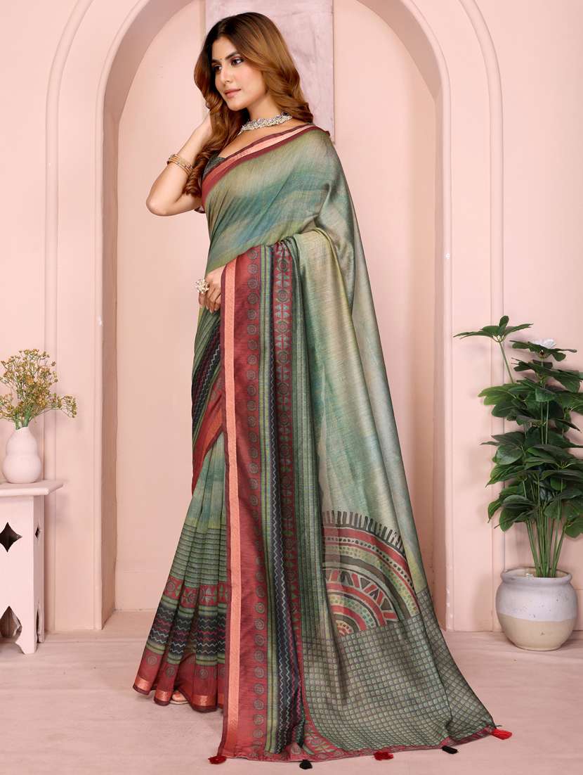 women printed casual wear saree with blouse - 22388882 -  Standard Image - 3