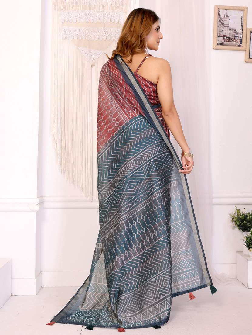 women printed casual wear saree with blouse - 22388893 -  Standard Image - 3