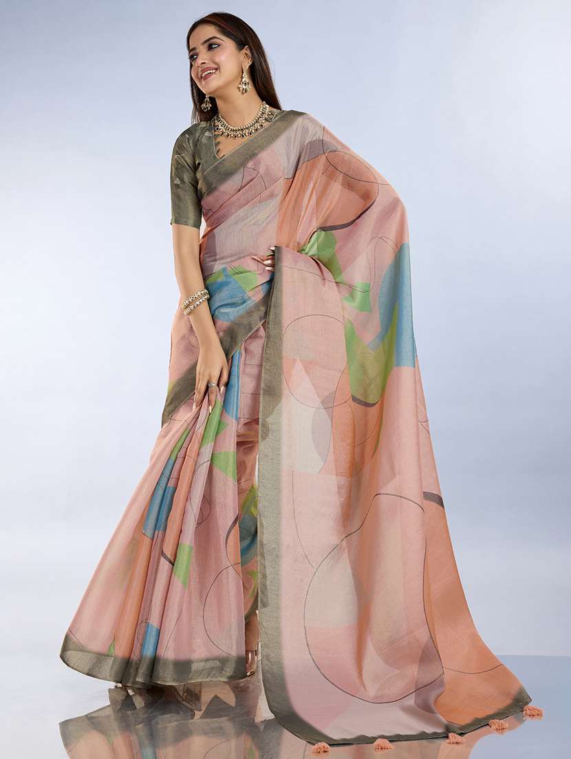 women printed casual wear saree with blouse