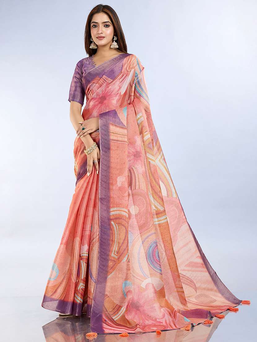 women printed casual wear saree with blouse