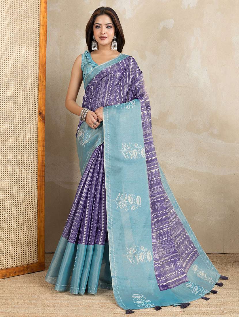 women printed casual wear saree with blouse