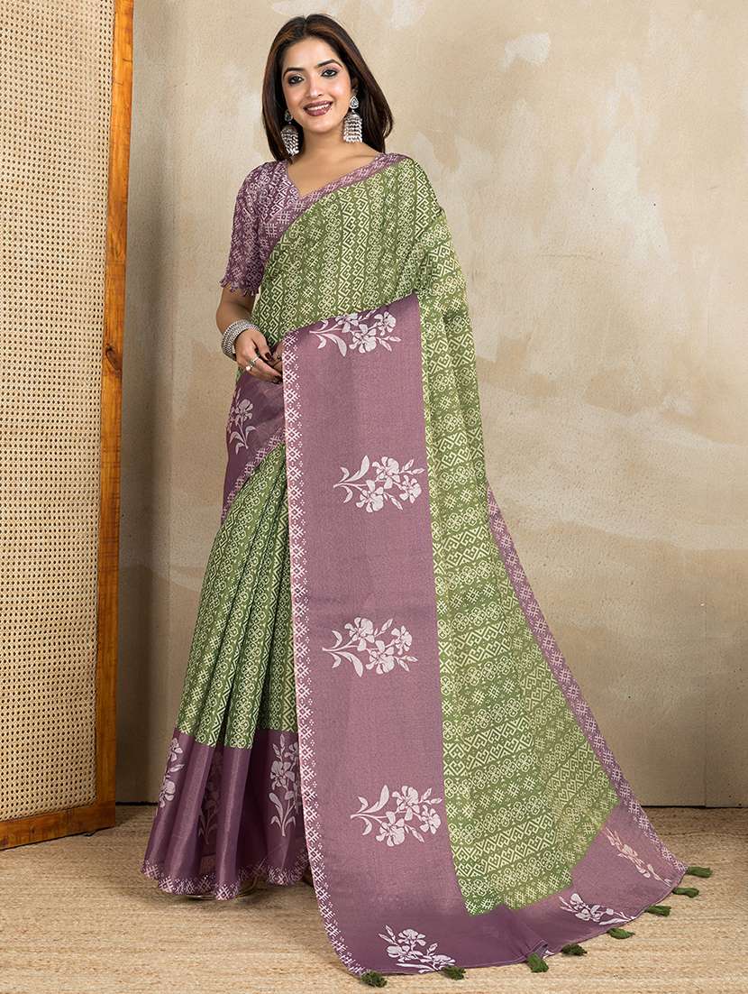 women printed casual wear saree with blouse