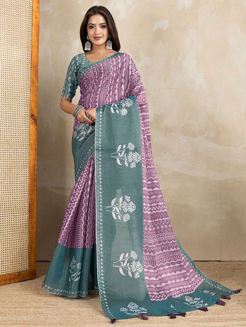 women printed casual wear saree with blouse