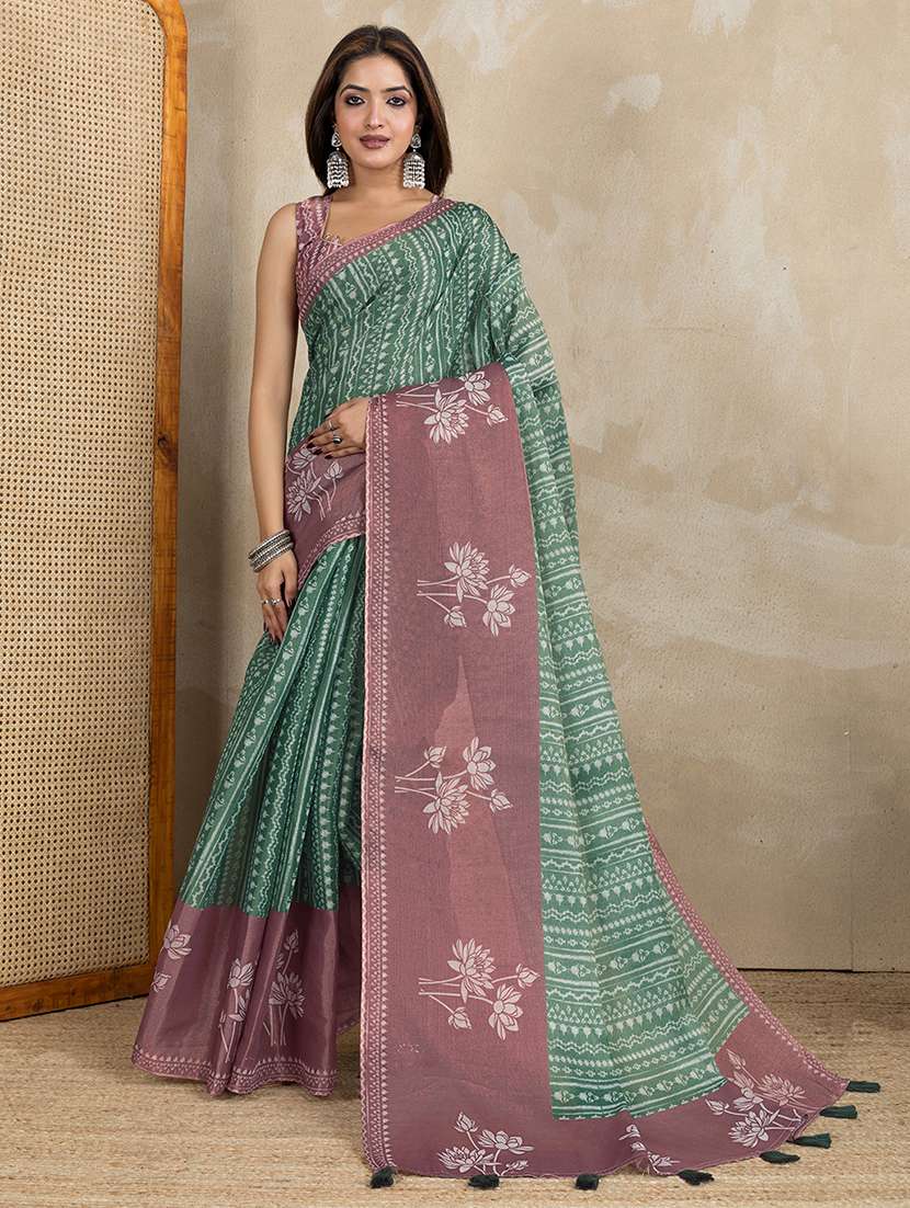 women printed casual wear saree with blouse