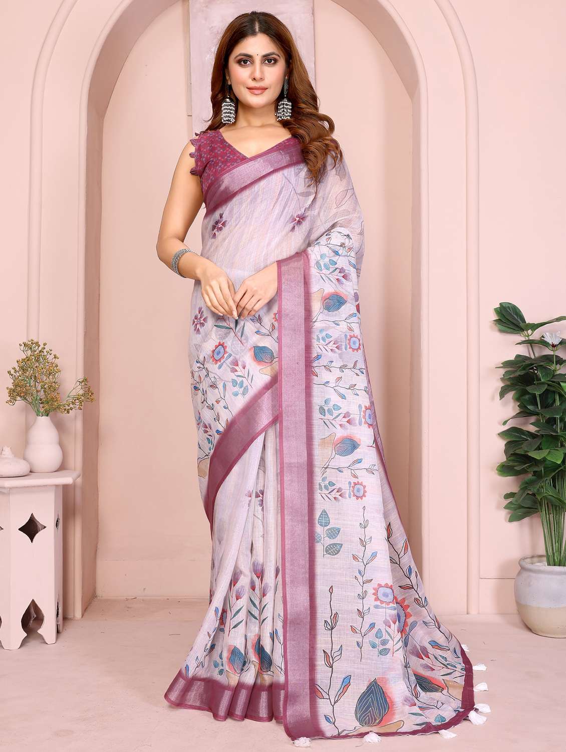 women printed casual wear saree with blouse