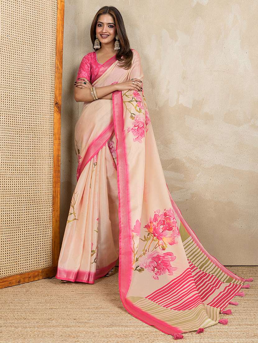 women printed casual wear saree with blouse