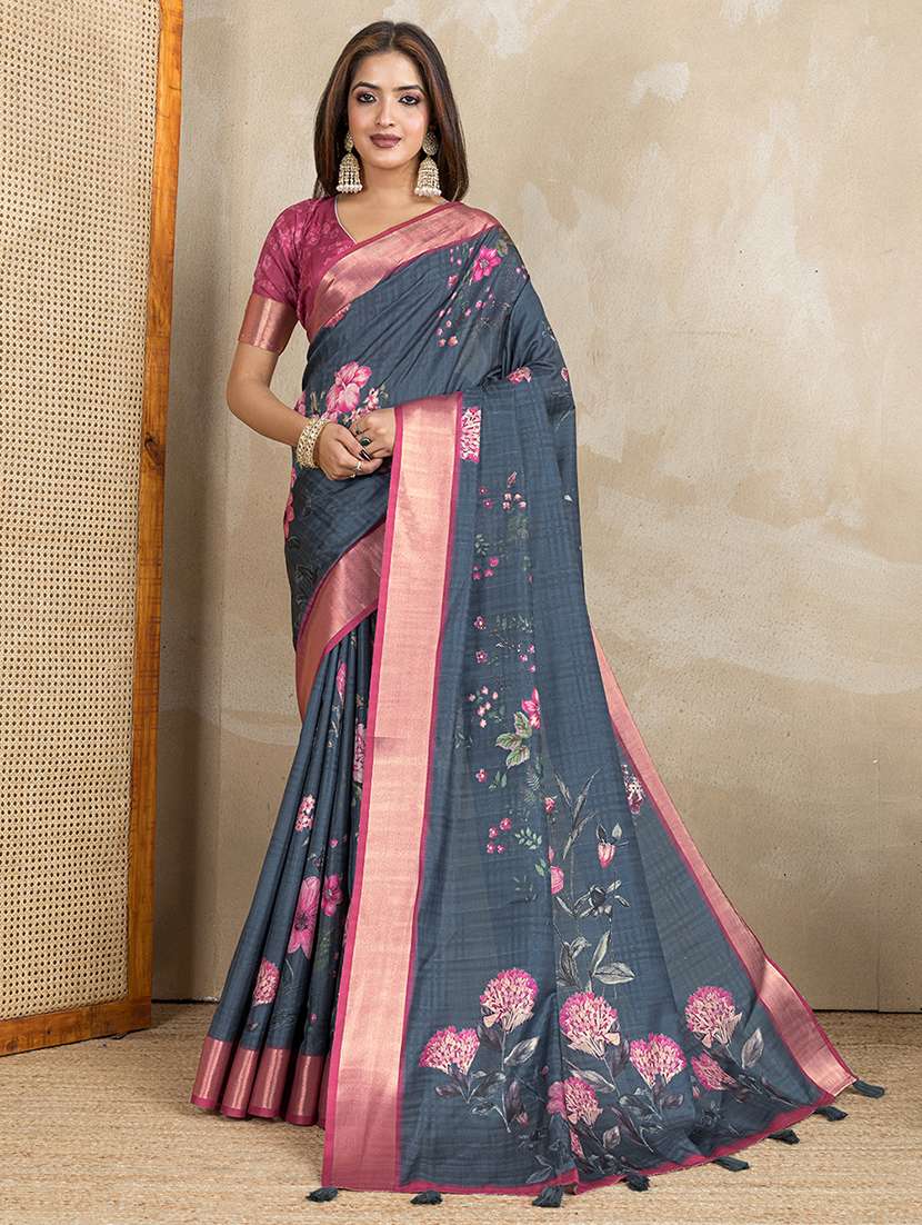 women printed casual wear saree with blouse