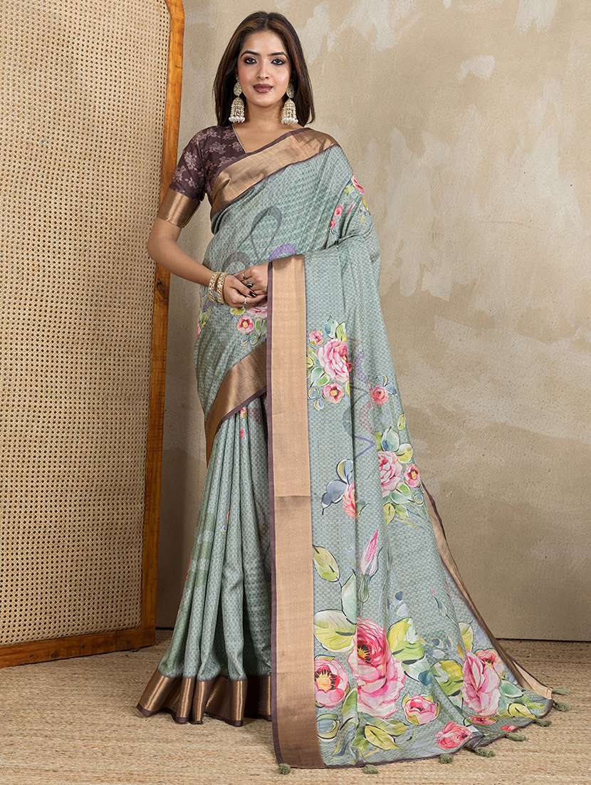women printed casual wear saree with blouse
