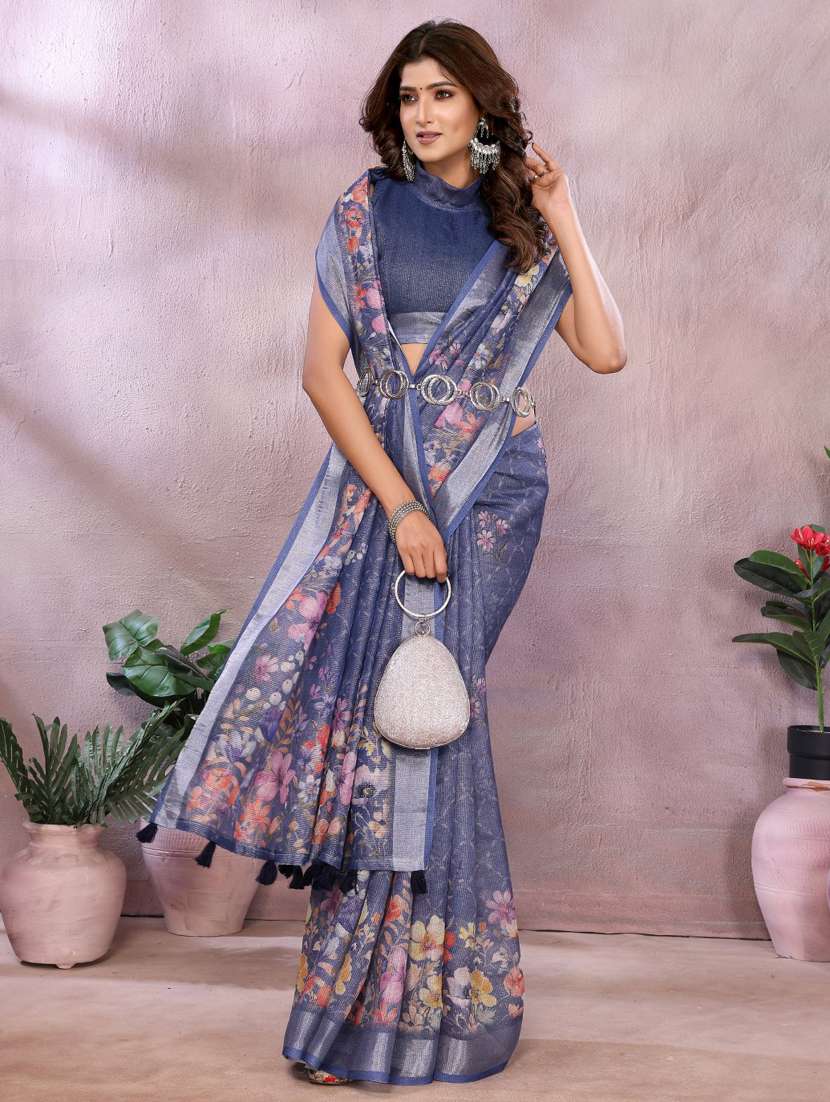 women printed casual wear saree with blouse